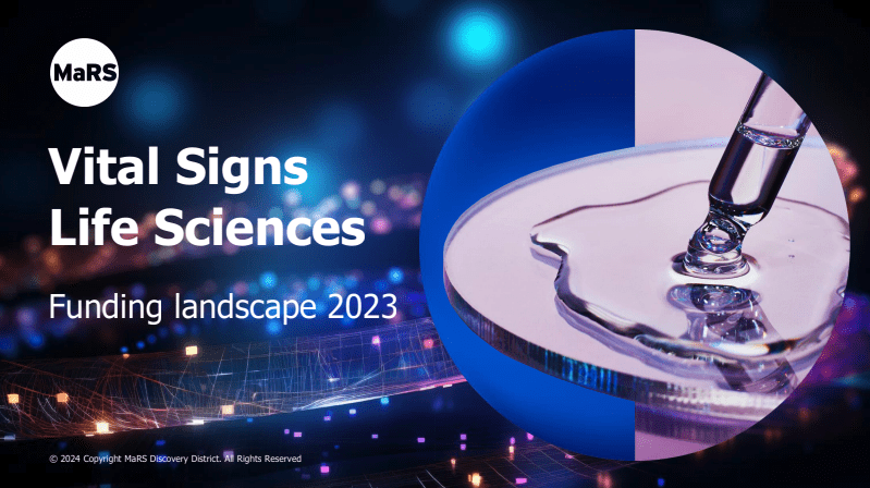 screenshot of the first slide for Vital Signs Life Sciences: funding landscape 2023.