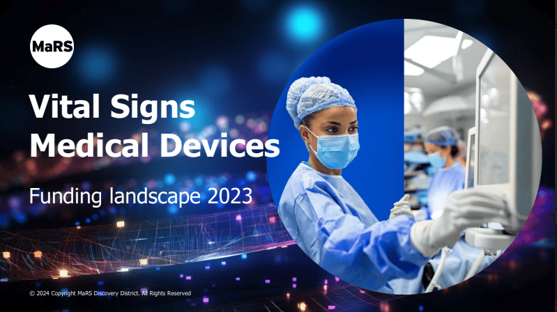 screenshot of the first slide for Vital Signs Medical Devices: funding landscape 2023.